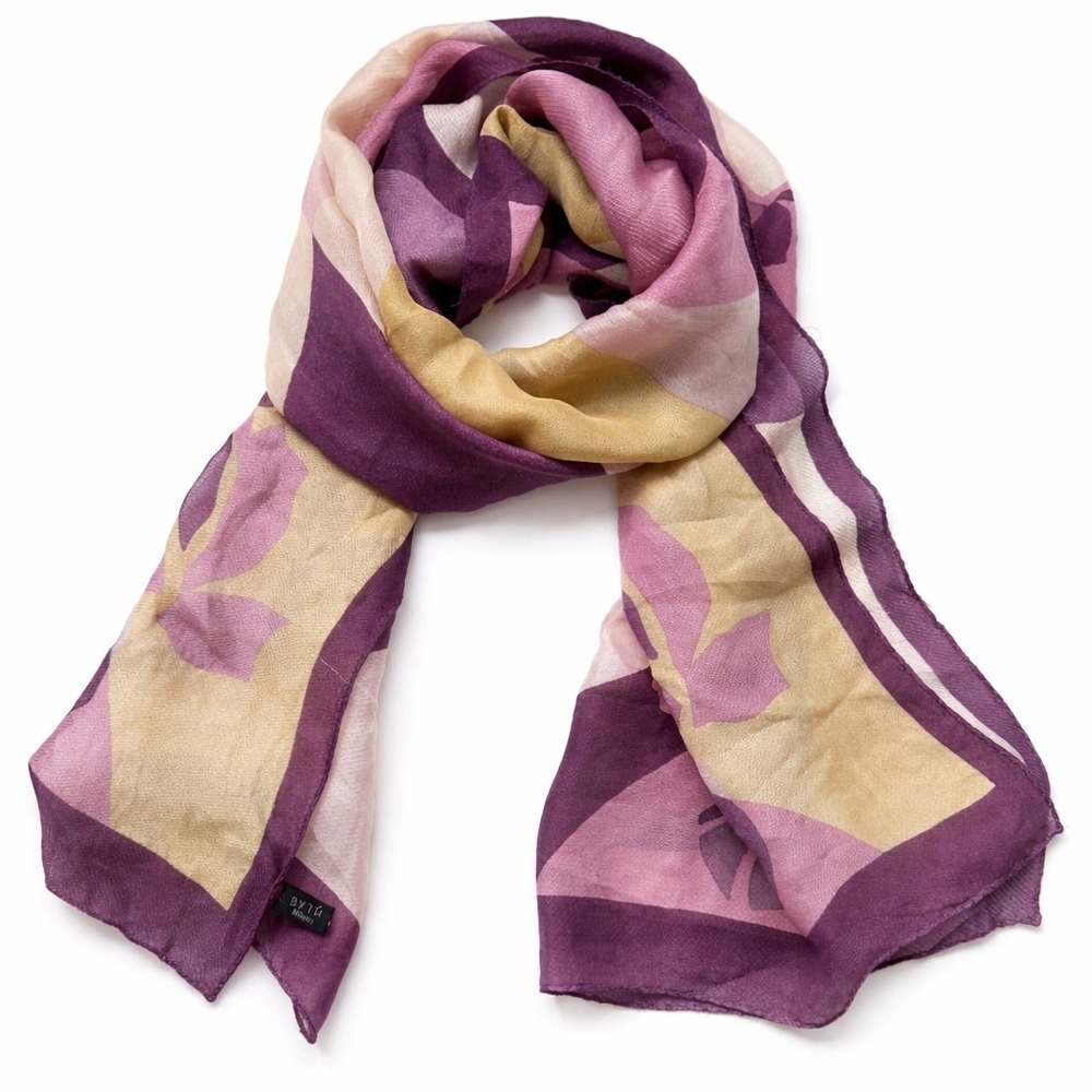 BYTU Milano Silk Scarf Geometric Floral Purple Pink Whimsigoth Fairygrunge